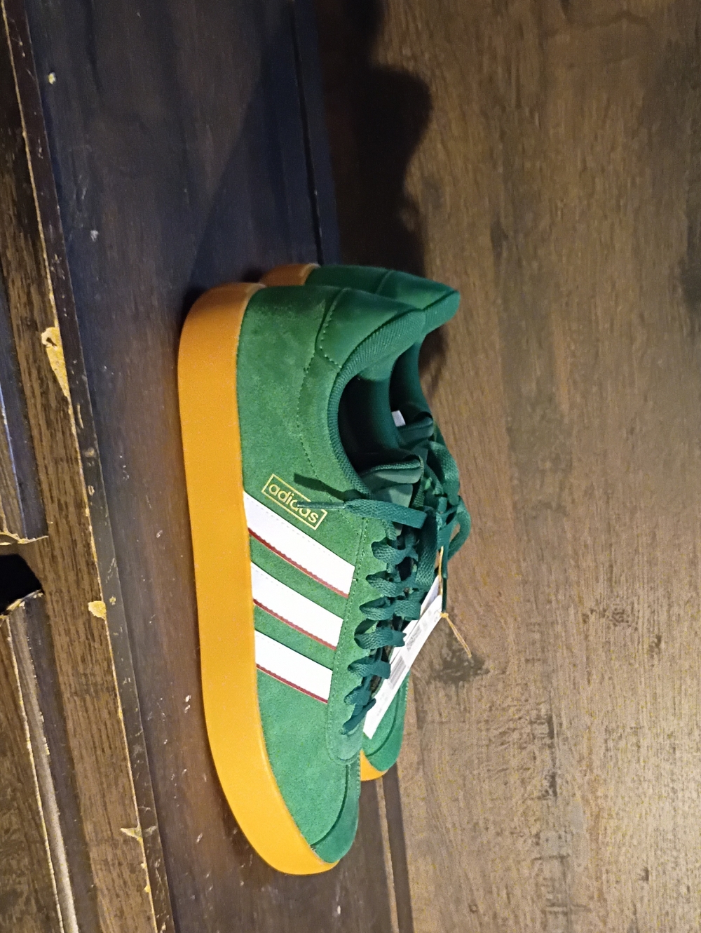 adidas Men's Green Suede Sneakers with White Stripes and Gum Sole